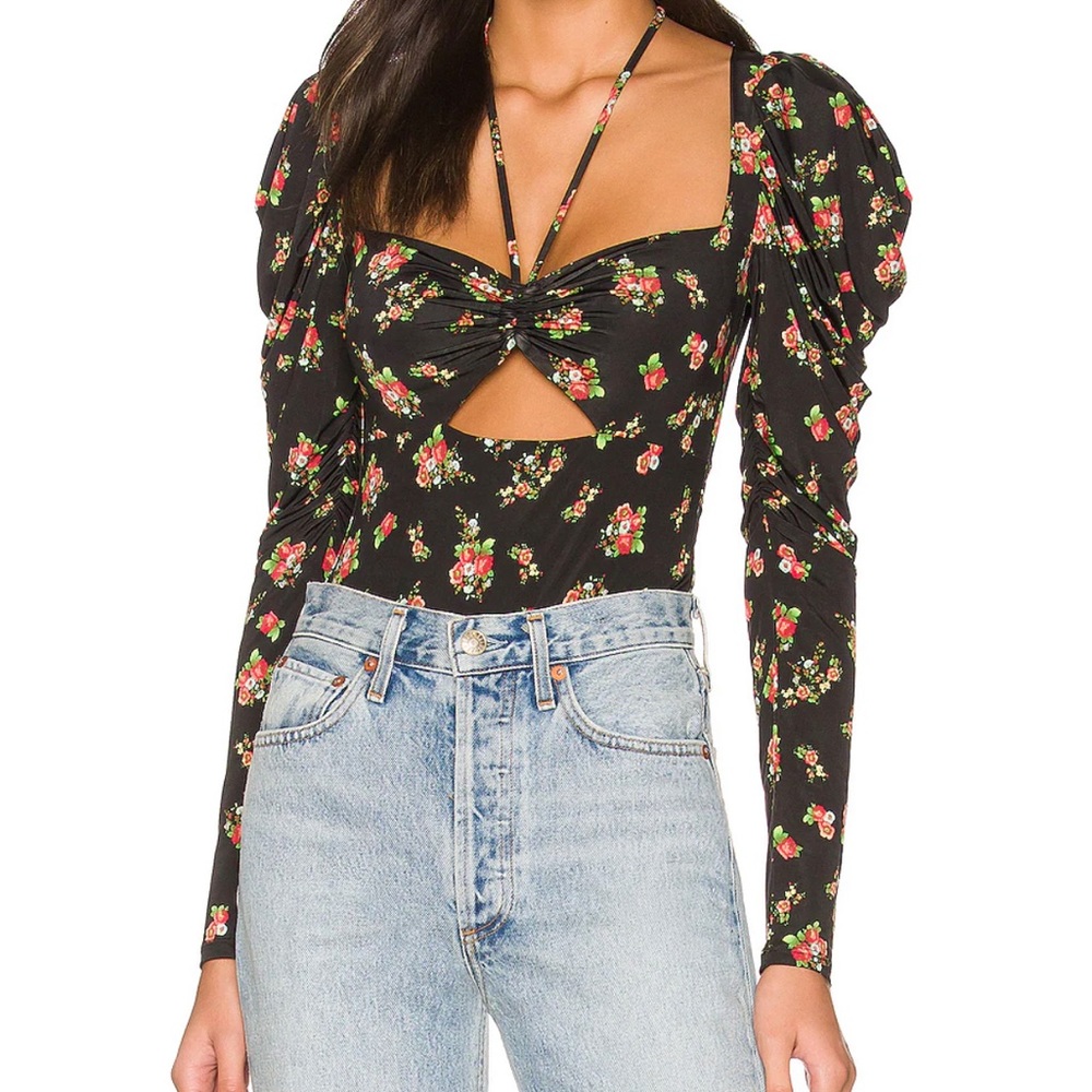 AFRM Coppelia Bodysuit in Noir Rose Garden